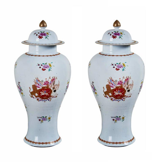 Fine Pair of circa 1915, Chinese Armorial Urns