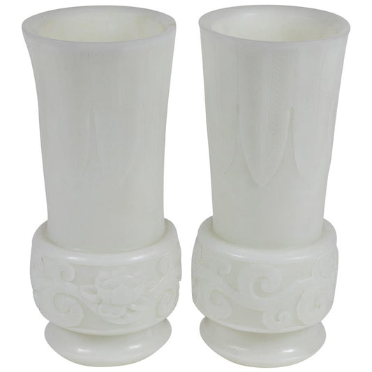 Vintage Pair of White, Peking Glass Vases