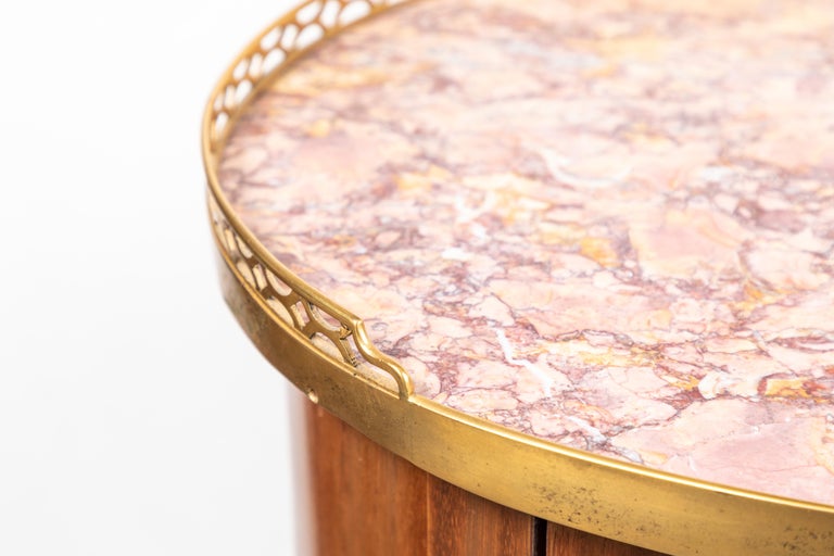 Turn-of-the-Century French Oval Side Table – Rouge Marble Top with Pierced Bronze Gallery c. 1900