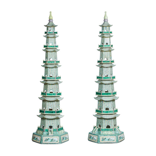 Pair Porcelain Pagodas