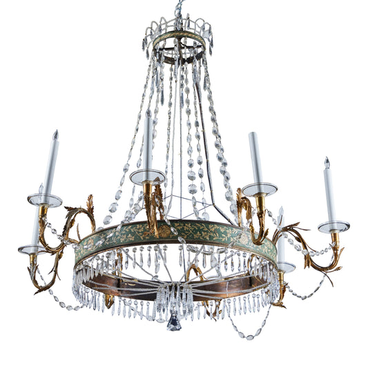 Painted and Gilded Bronze Crystal Chandelier