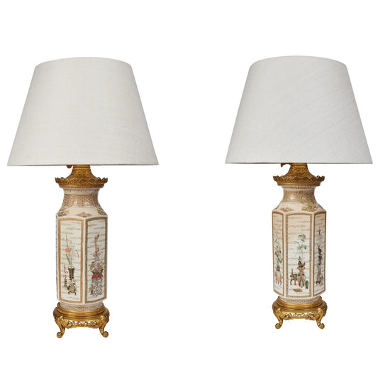 Pair of Satsuma Lamps with Dore Bronze Mounts