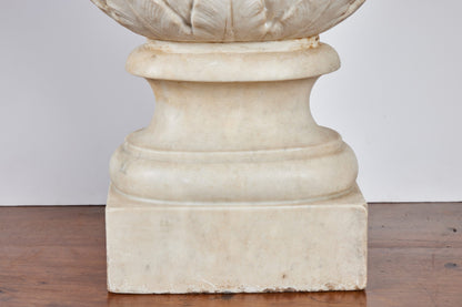 Pair Carrara Marble Oval Urns