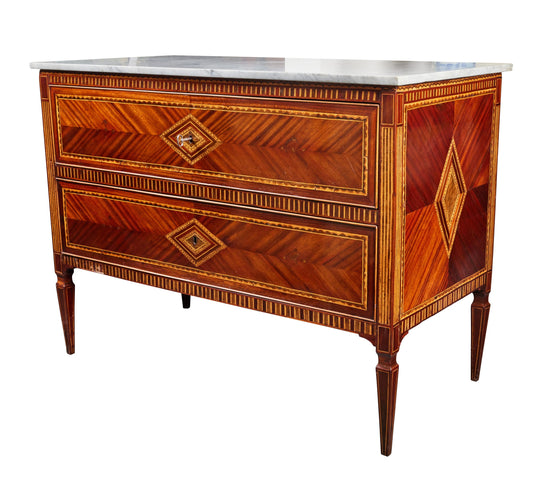 Marquetry Marble Top Commode