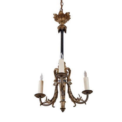 Petite Gilded Bronze and Iron Chandelier