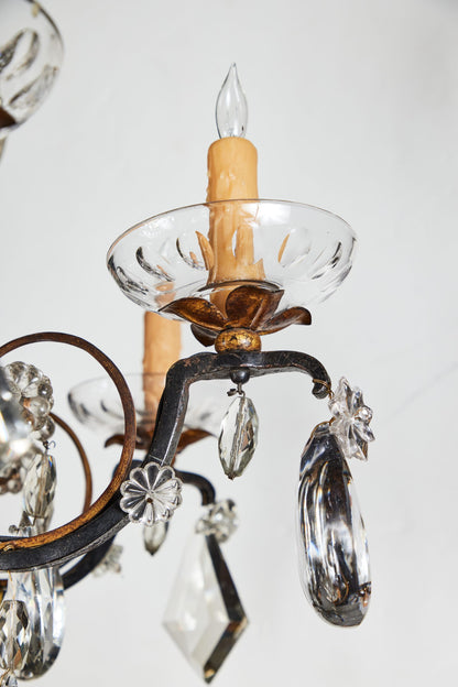 French Iron and Crystal Chandelier