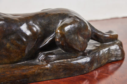 Signed, Bronze Sculpture of Resting Dog