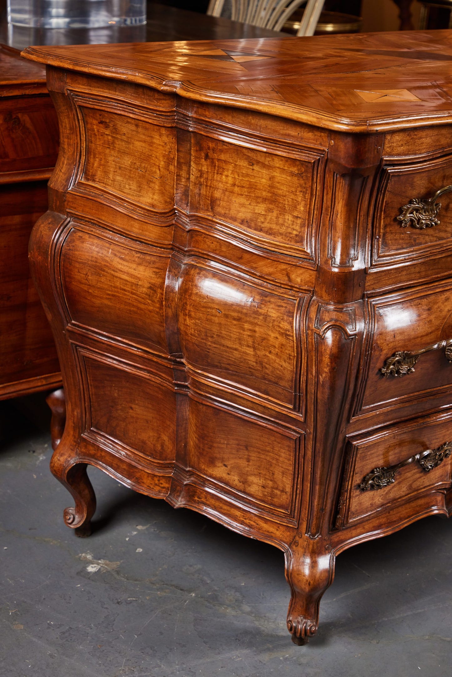 Louis XV Style Walnut and Parquetry Commode