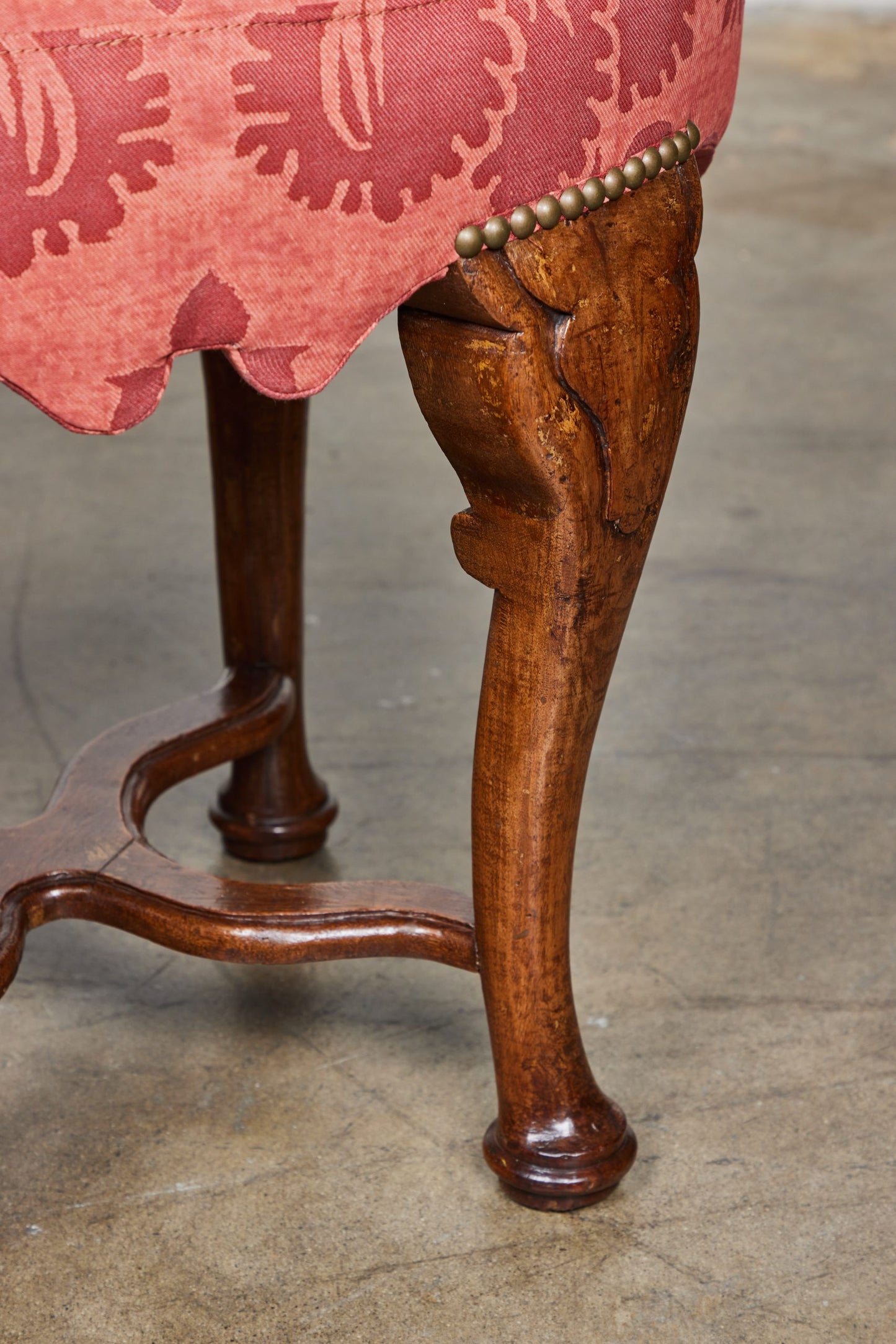 18th Century Italian Walnut Oval Stools with Fortuny Upholstery