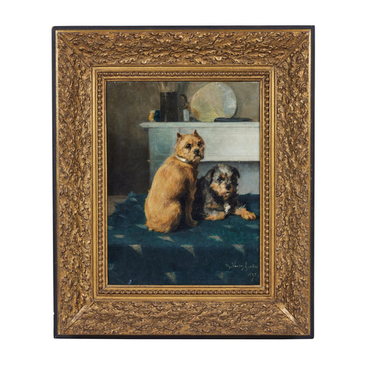 Two Attentive Dogs, Oil on Canvas