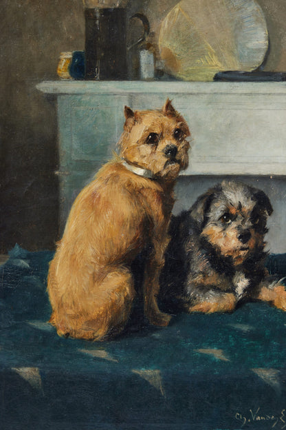 Two Attentive Dogs, Oil on Canvas