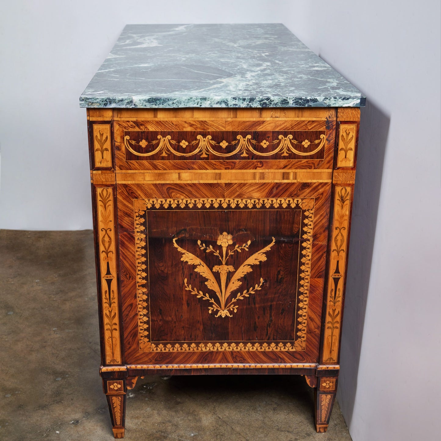 Pair of Inlaid Marble Top Commodes