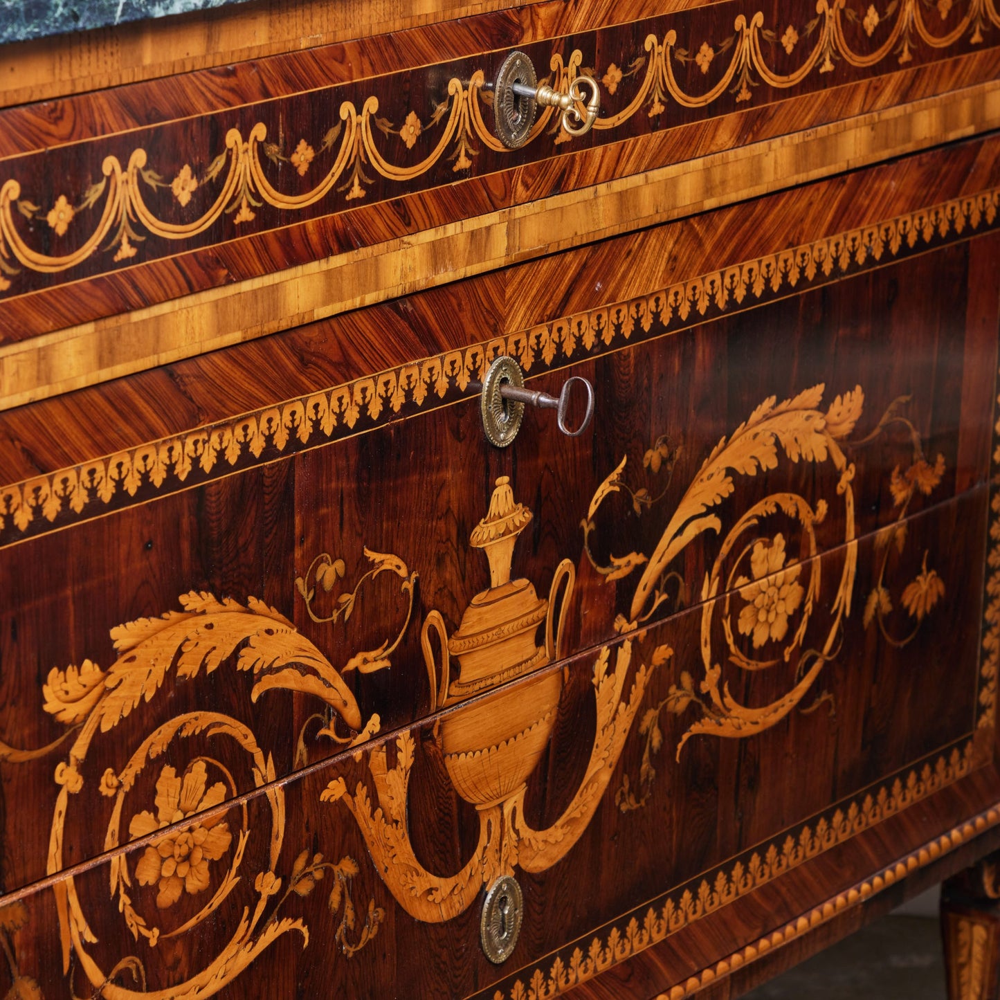 Pair of Inlaid Marble Top Commodes Attributed to Giuseppe Maggiolini Lombardy c. 1790s