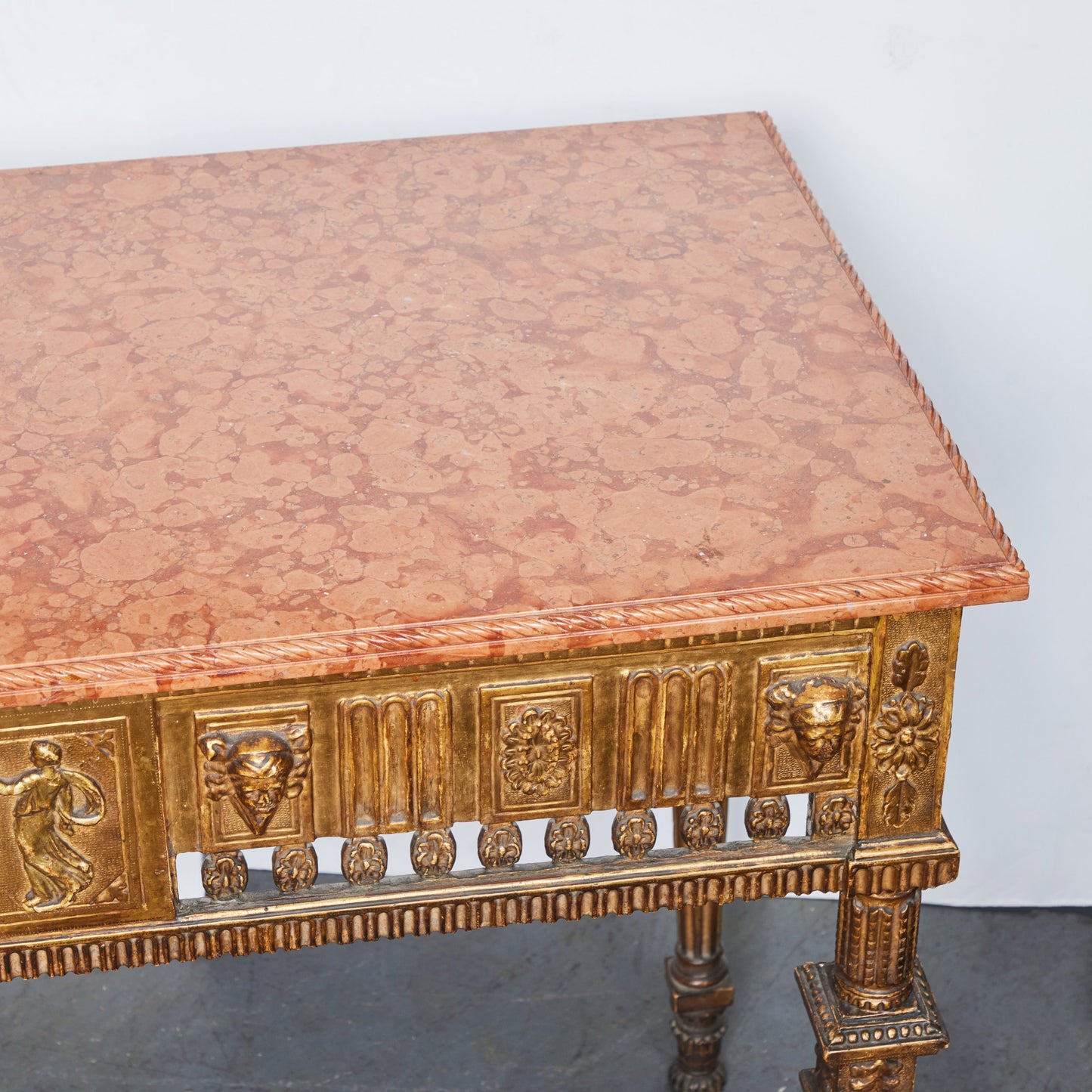 Neoclassical Gilded Marble Top Console