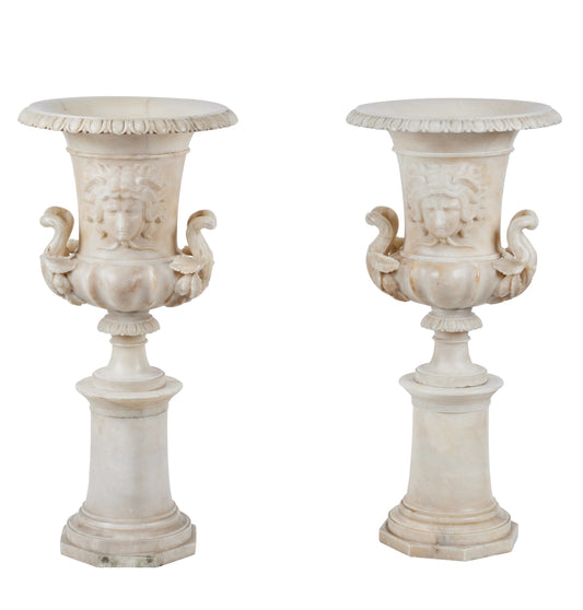 Pair of Carved Alabaster Urns
