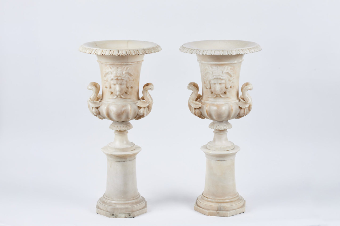 Pair of Carved Alabaster Urns