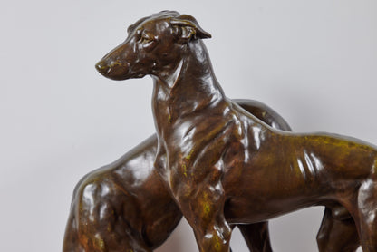 A Pair of French, Cast Bronze Hounds