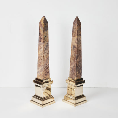 Pair of Marble Obelisks with Brass Mounts