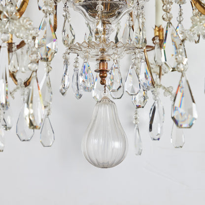 Exceptional 28 Light Gilt Tole and Crystal Chandelier