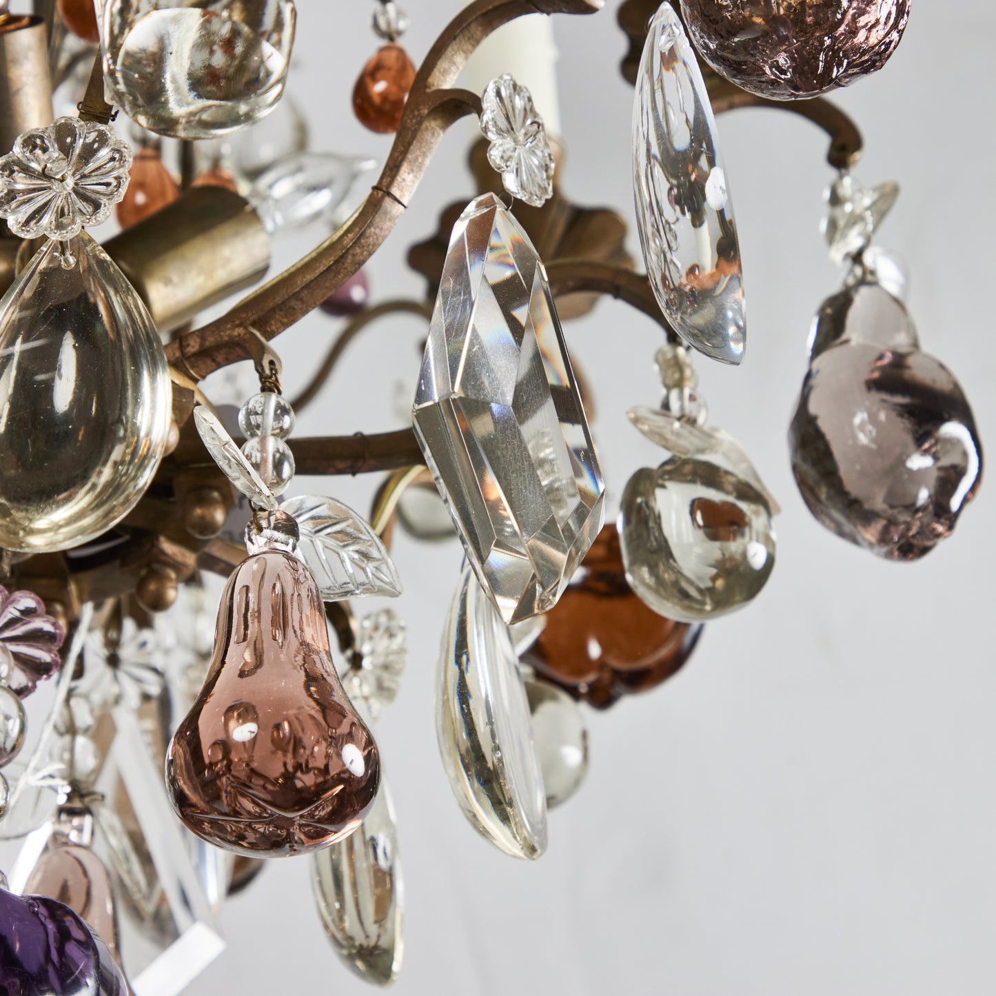 Louis XV Style Gilded Bronze Chandelier with Colored Glass Fruits Circa 1910