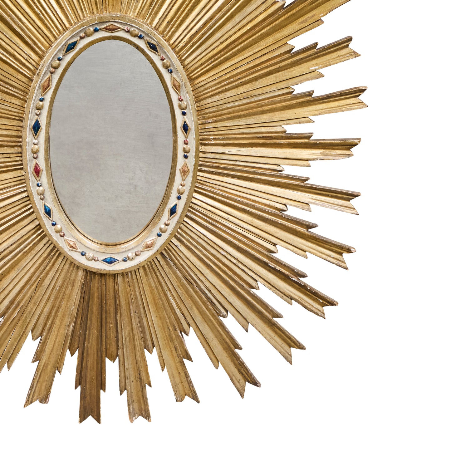 Italian Hand-Carved and Gilded Oval Sunburst Mirror — Circa 1900