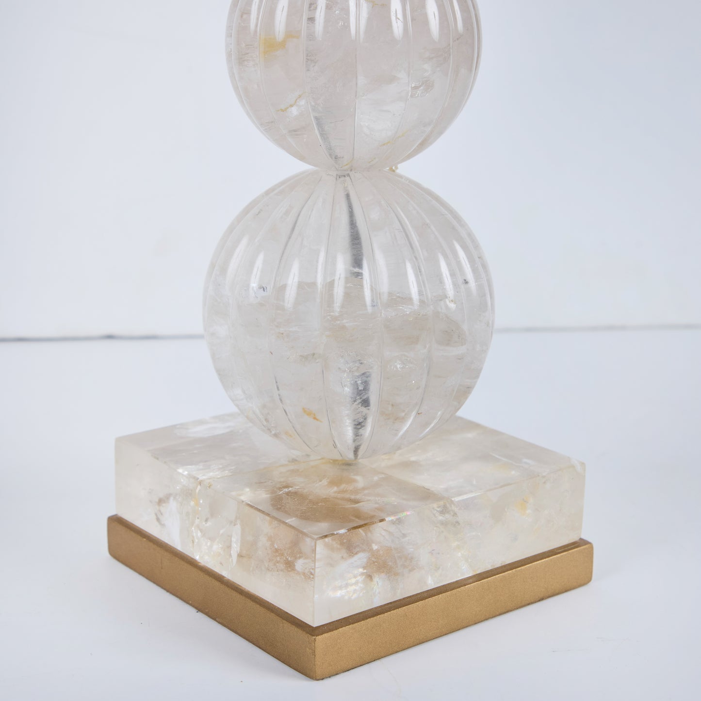 Mid-Century Rock Crystal Sphere Table Lamp with Gold Tone Base