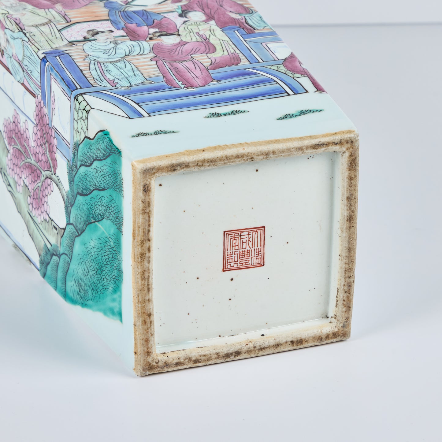 Pair of Republic Period Chinese Hand-Painted Porcelain Square Vases