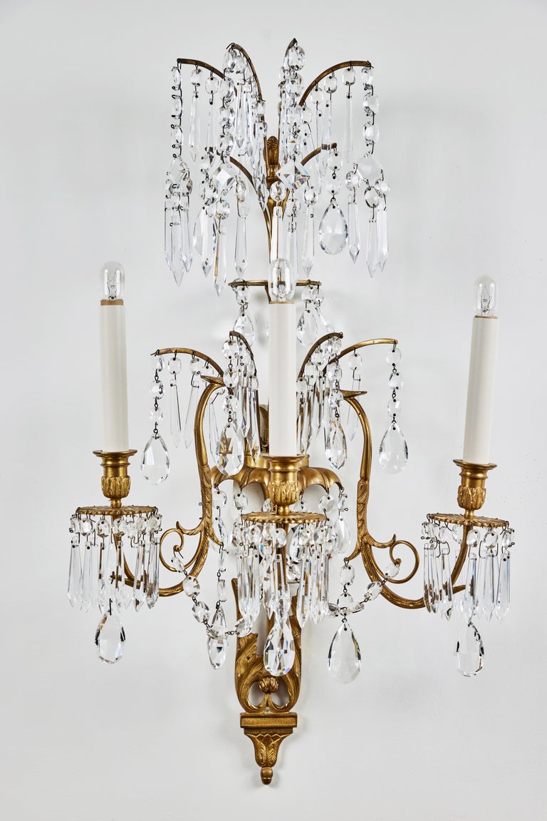 Suite of Russian, Cut Crystal Sconces