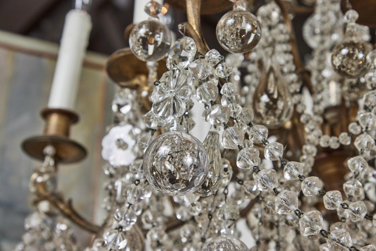 1920s Italian Gilt Bronze & Crystal Chandelier – Twelve-Light Branch-Form with Dense Crystal Swags