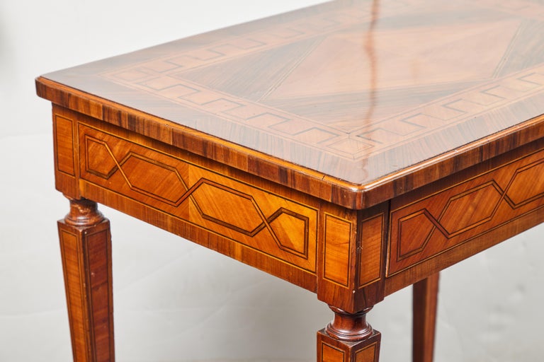 c. 1825 Italian Petite Writing Desk – Inlaid Walnut Pear & Olive with Ebonized Detailing