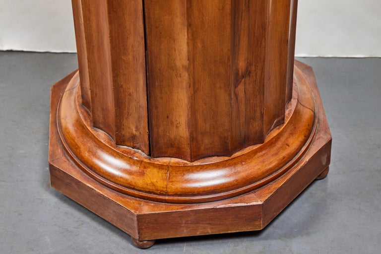 Turn-of-the-Century Italian Walnut Fluted Pedestal Table – With Drawer & Tiered Interior Storage