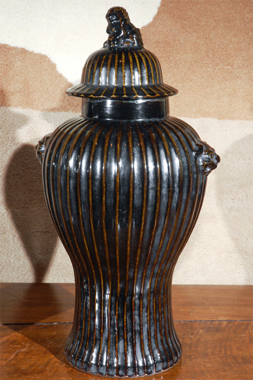 Pair of Chinese, Ribbed Vases