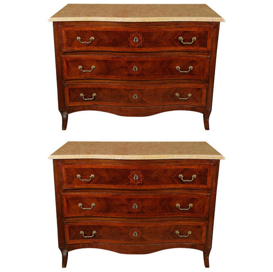 Pair of Veneered and Inlaid Commodes from Genoa