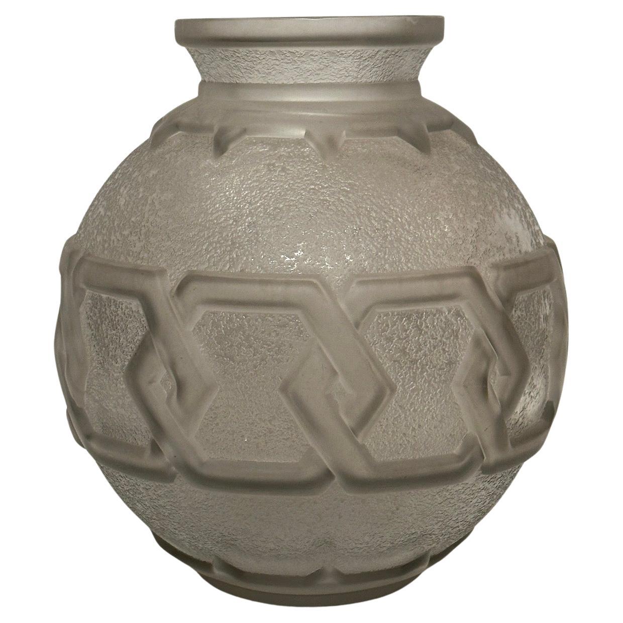 1920s Daum Smokey Grey Acid-Etched Molded Glass Vase