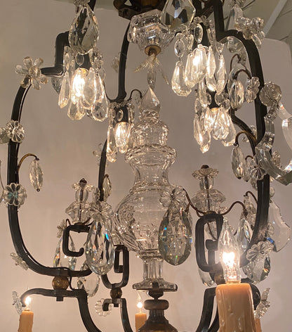 French Iron and Crystal Chandelier