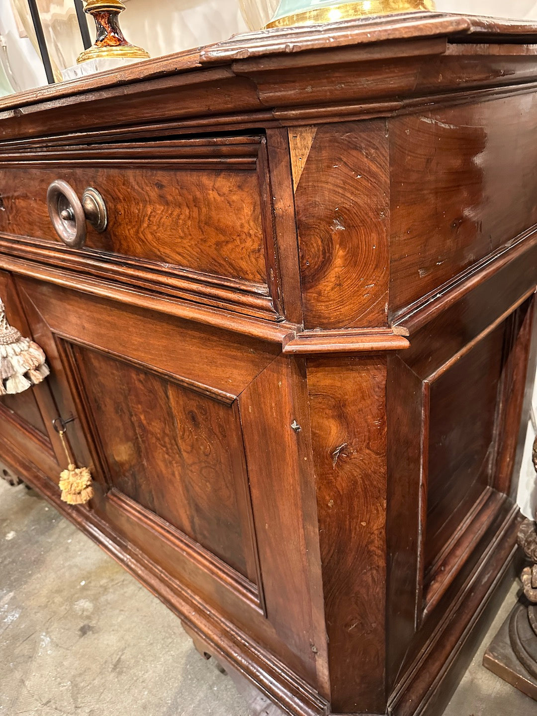 19th Century Tuscan Walnut Buffet with Paneled Doors and Bronze Hardware