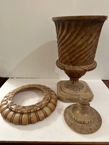Pair Hand Carved Alabaster Covered Urns