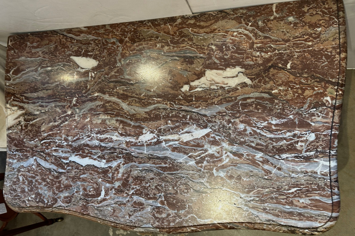 Antique French Walnut Serpentine Commode with Marble Top and Gilded Bronze Hardware (19th Century)