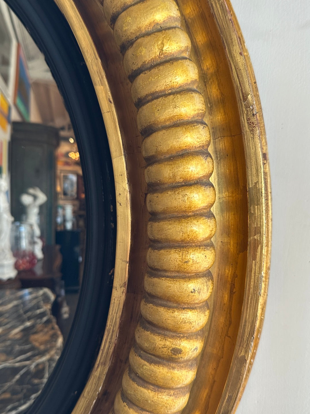 Pair of English Regency Gilt-Wood Convex Mirrors with Hippocampus Crests