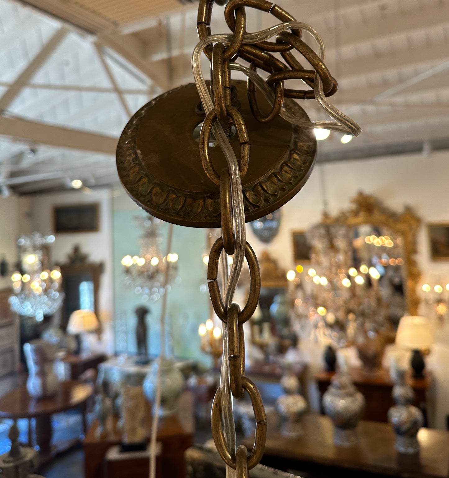 Italian Crystal Beaded Chandelier, Bronze with Traces of Gilding — 12 Lights, 1920s