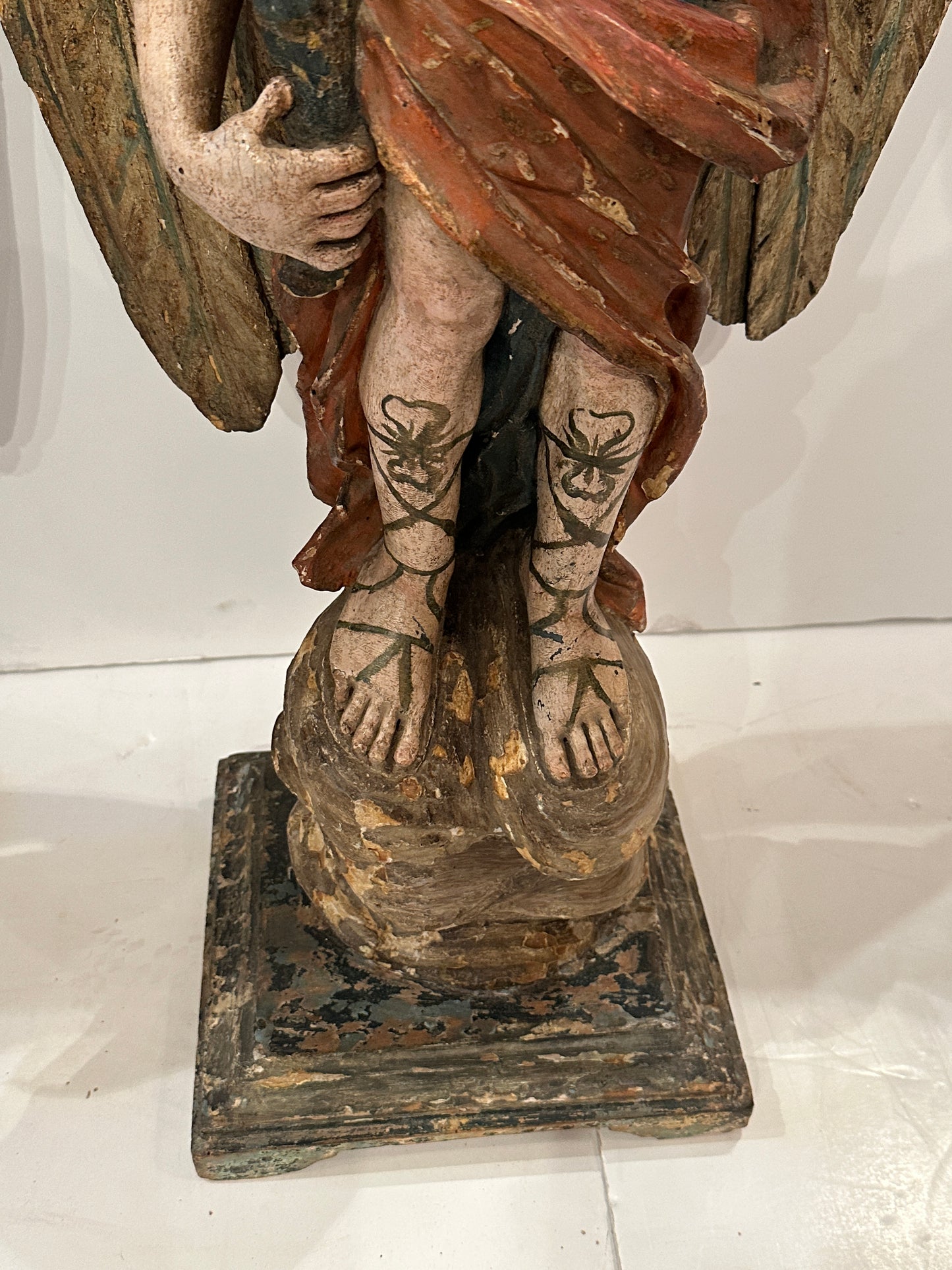 Pair of Hand-Carved and Polychromed Angel Sculptures. Circa 1785.