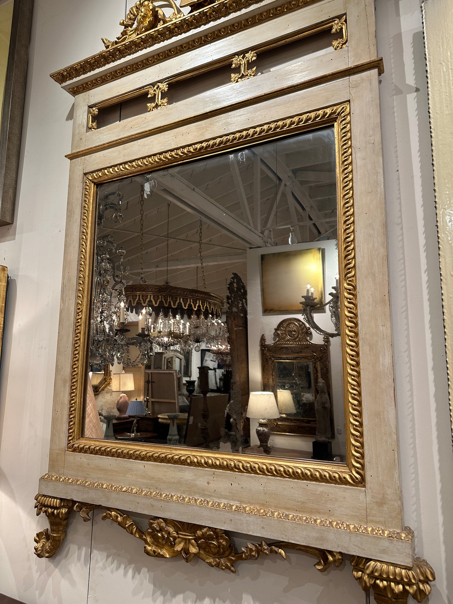 Large, Hand-Caved,Painted and Gilded Florentine Mirror Circa 1880