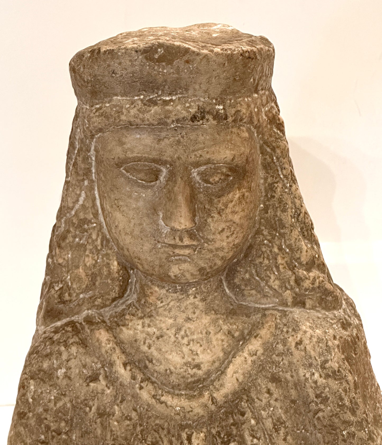 Italian Hand-Carved Stone Bust of a Female Figure — 16th Century, Lucite Base