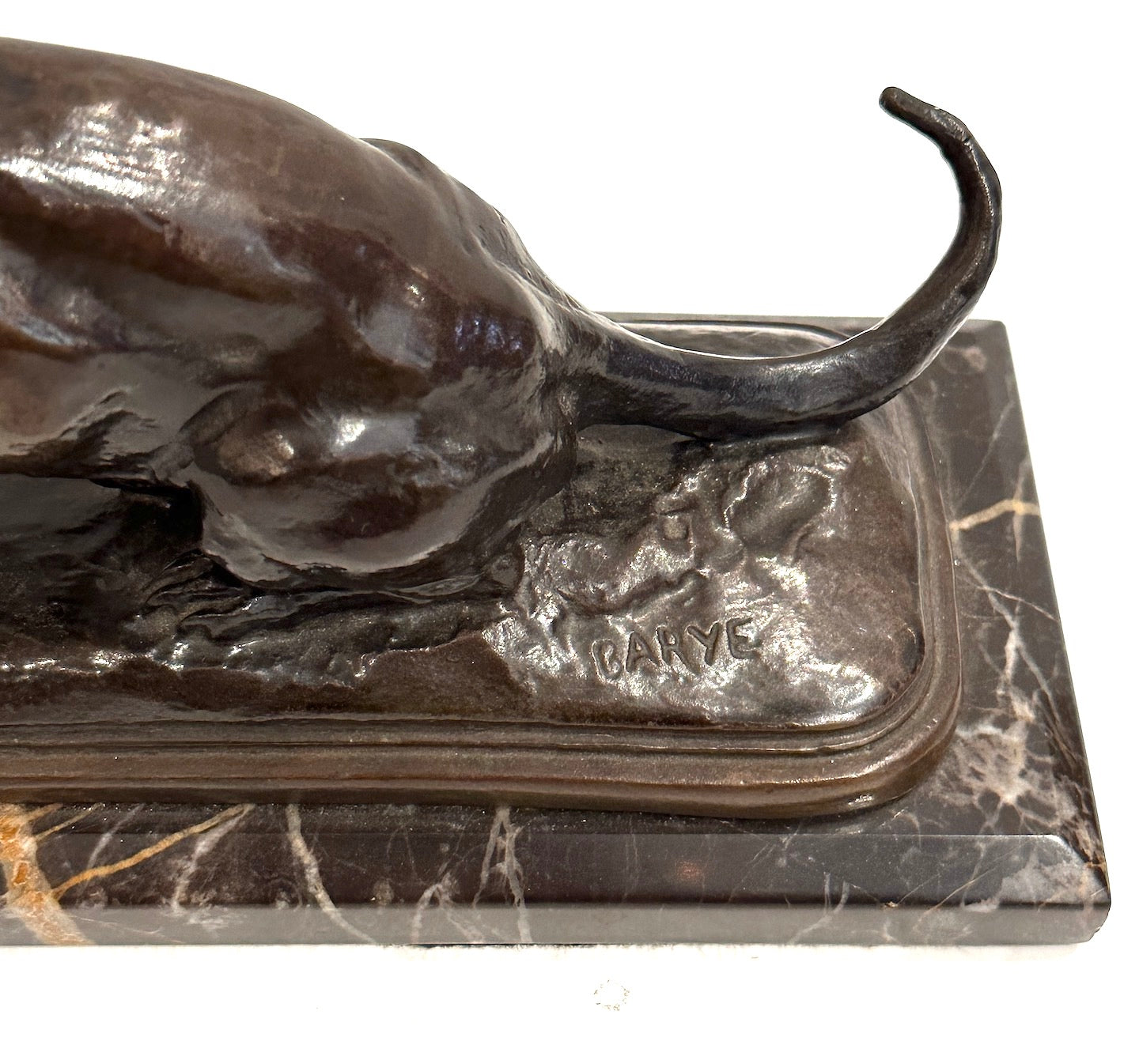 Bronze Hound Sculpture Signed Barye