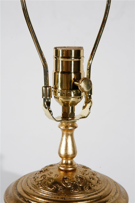Early 20th Century French Chocolate Glazed Ceramic Lamp with Gilded Metal Accents