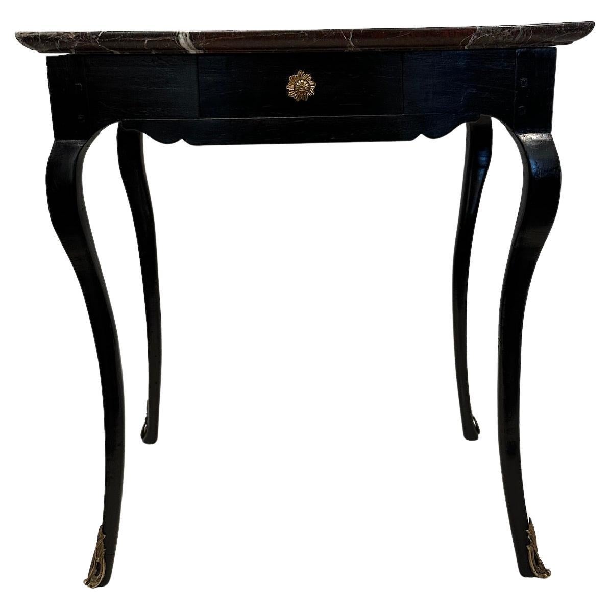 Black Lacquered Marble Top Side Table