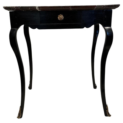 Black Lacquered Marble Top Side Table