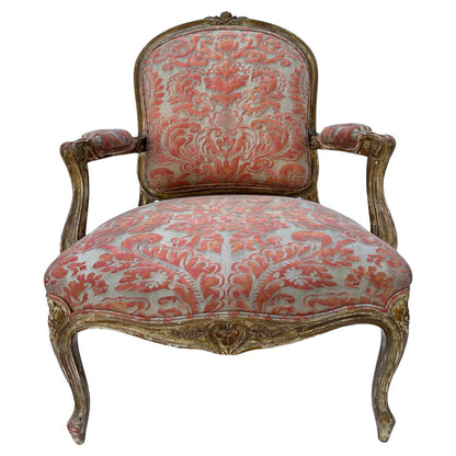 Pair of Louis XV Style Armchairs with Fortuny Upholstery