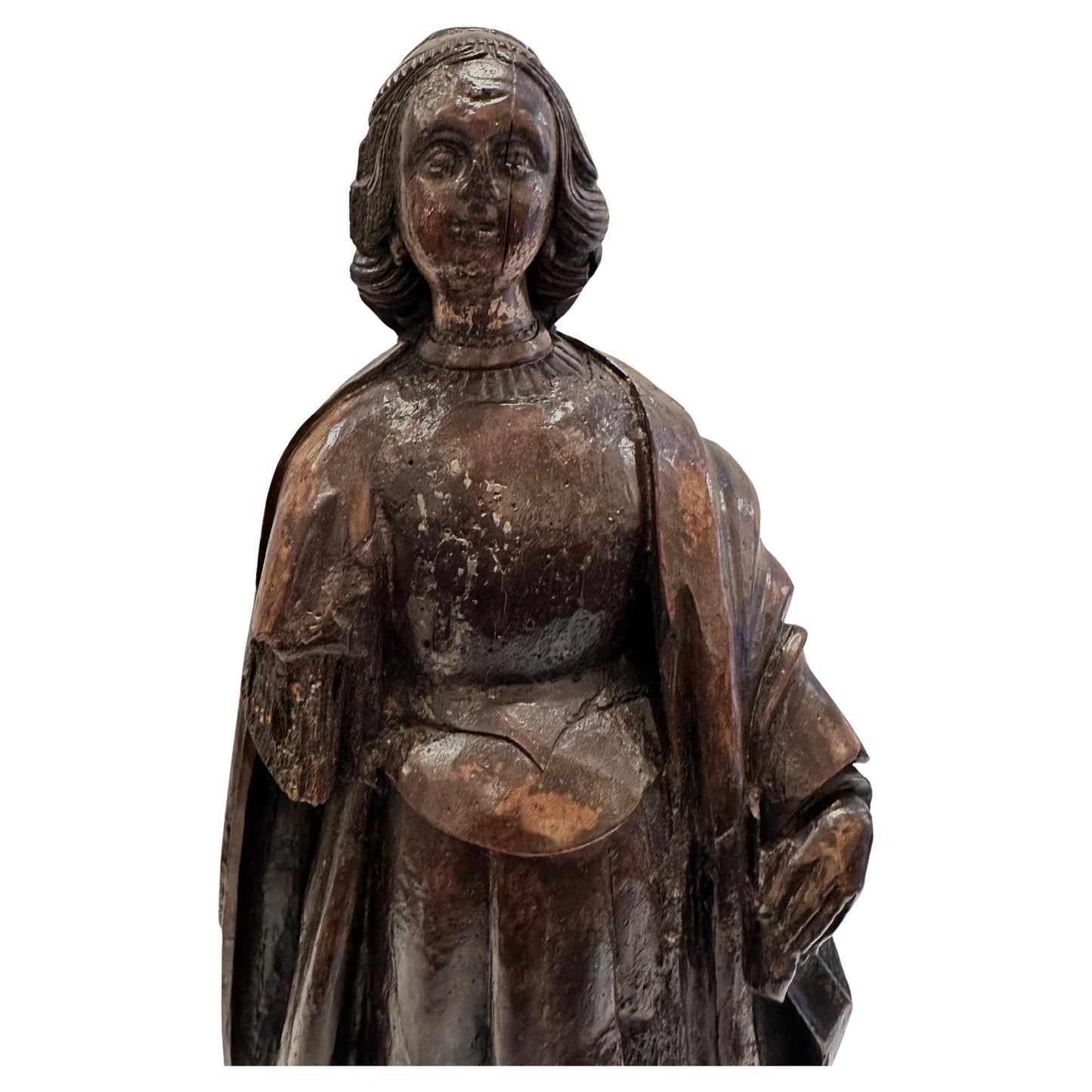 16th Century Italian Hand-Carved Walnut Female Figure – Mounted on Modern Lucite Base
