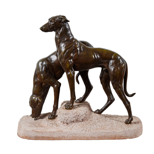 A Pair of French, Cast Bronze Hounds